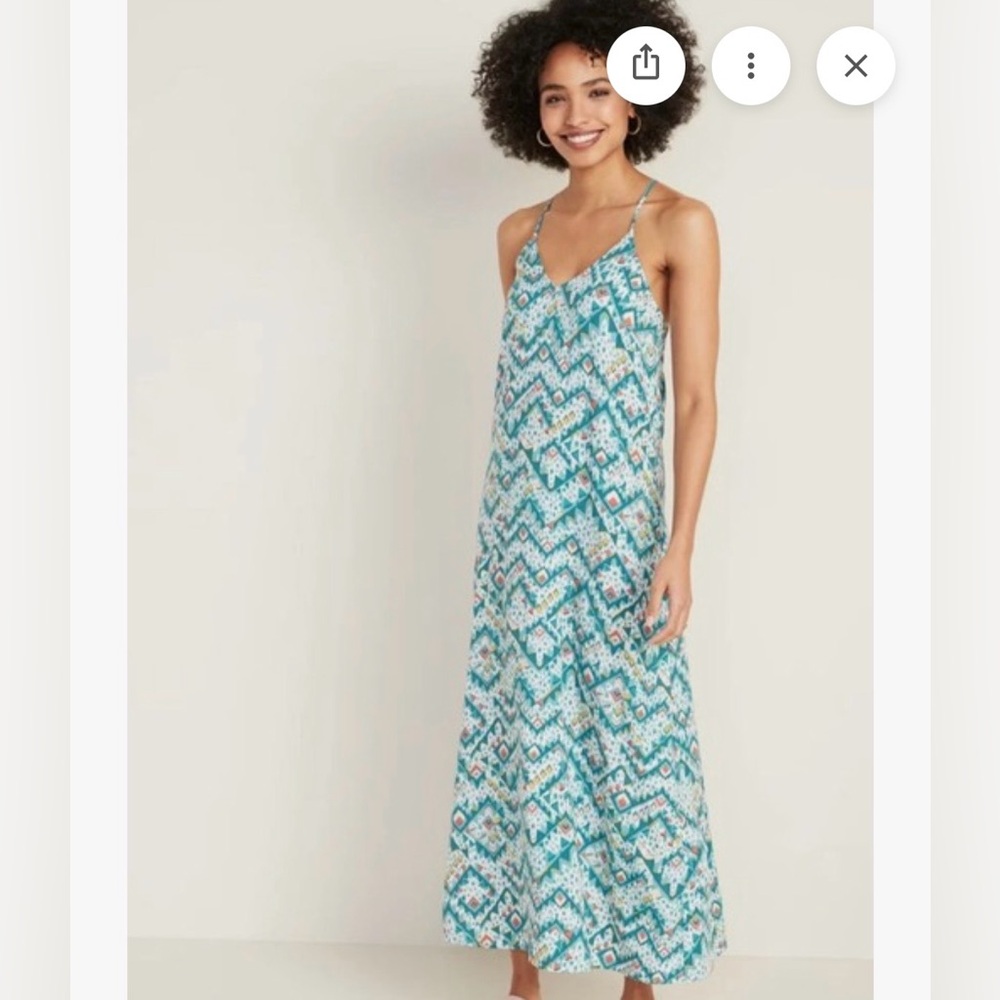 Old Navy Teal Geometric Print Maxi Slip‎ Dress. Size M Tall